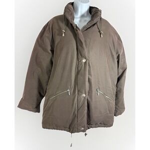 Eddie Bauer Goose Down Puffer Jacket Womens M Hooded Brown Gorpcore